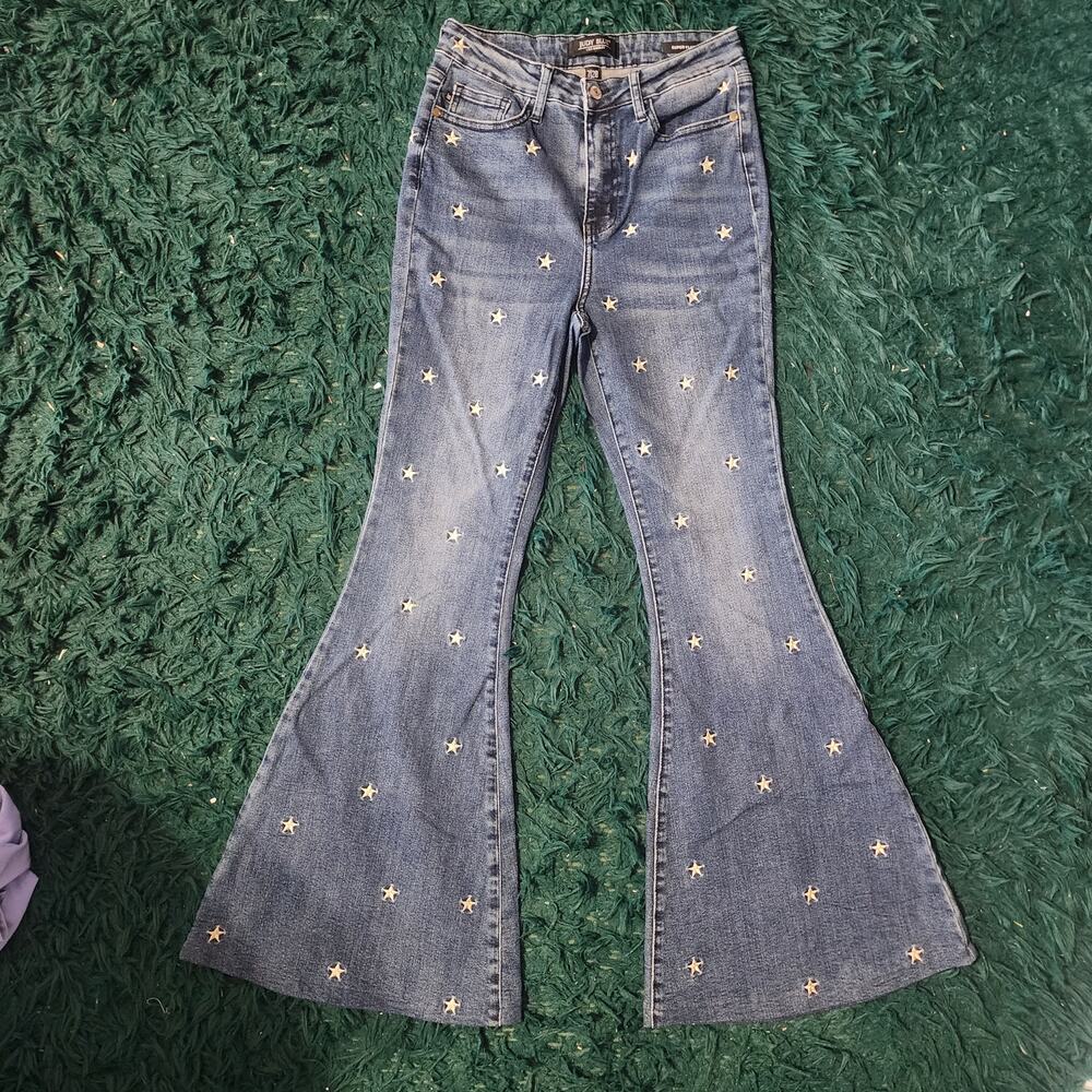 Judy Blue Star Embroidered Super Flare Jeans Y2K Boho Festival 26x30